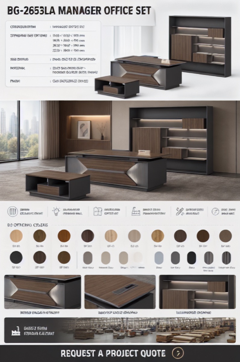 Meja Manajer L-Shape — situasi kantor