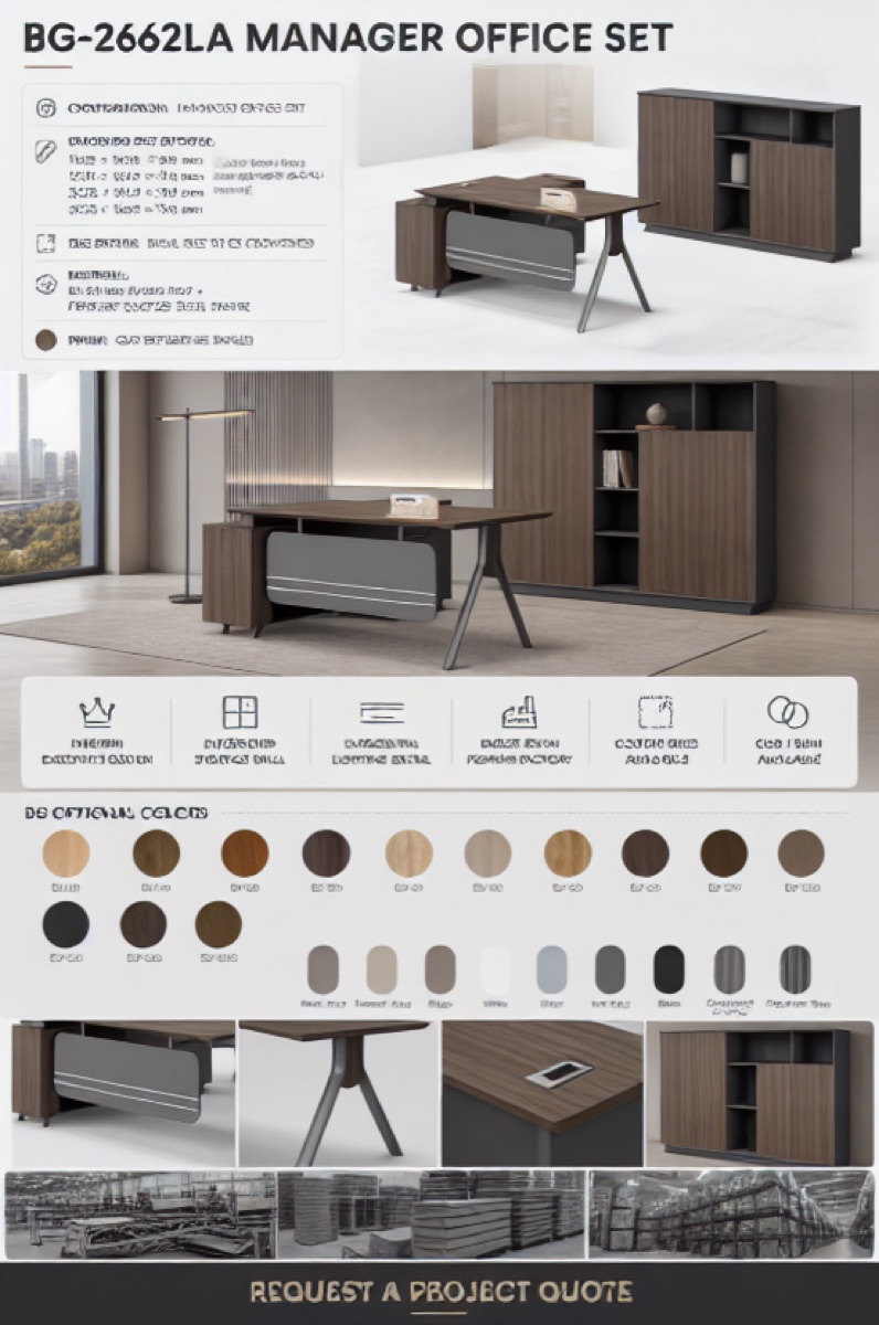Meja Manajer L-Shape — situasi kantor