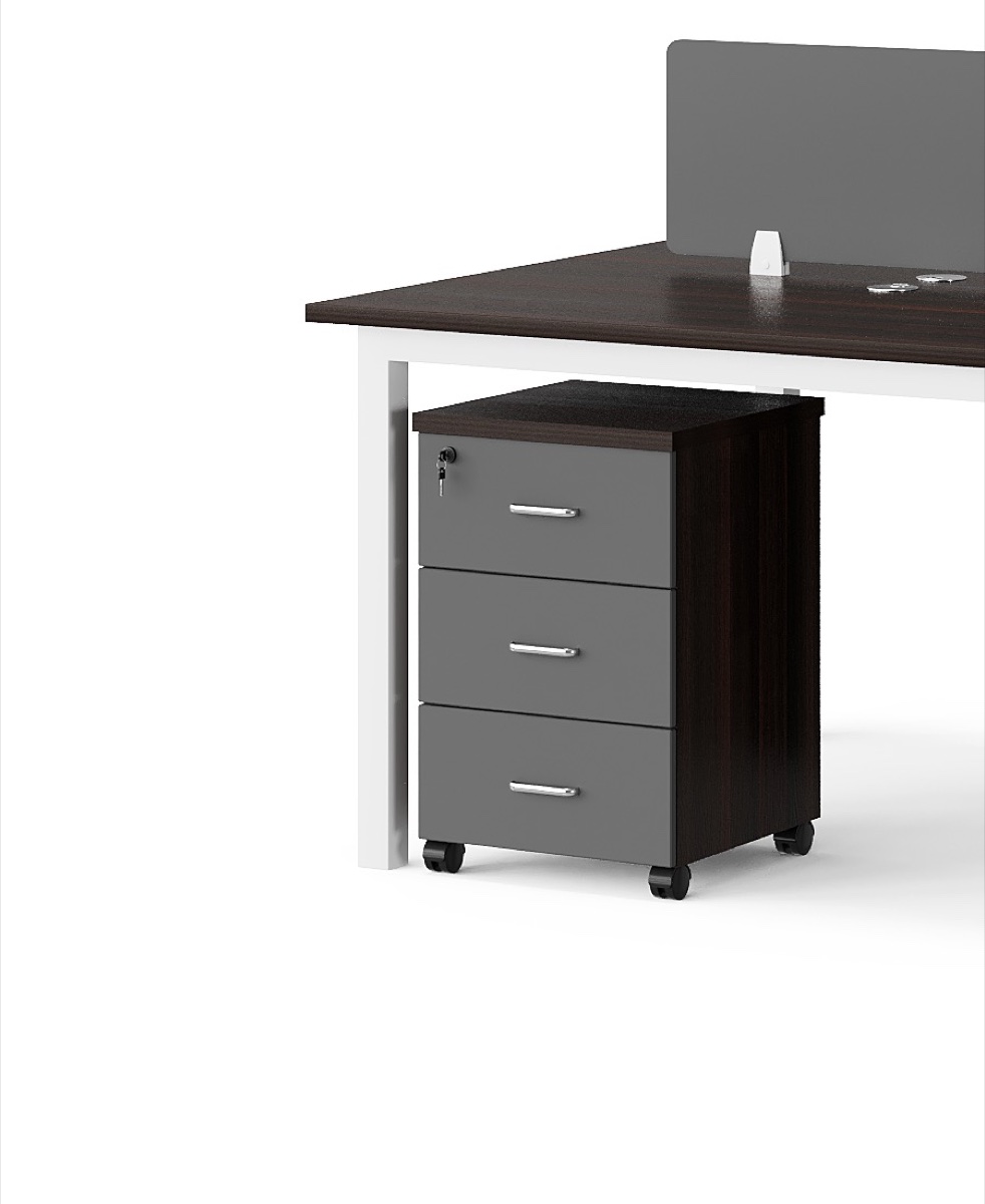 Workstation Kayu Gelap Kaki Putih 2 Stasiun — detail fitur 1