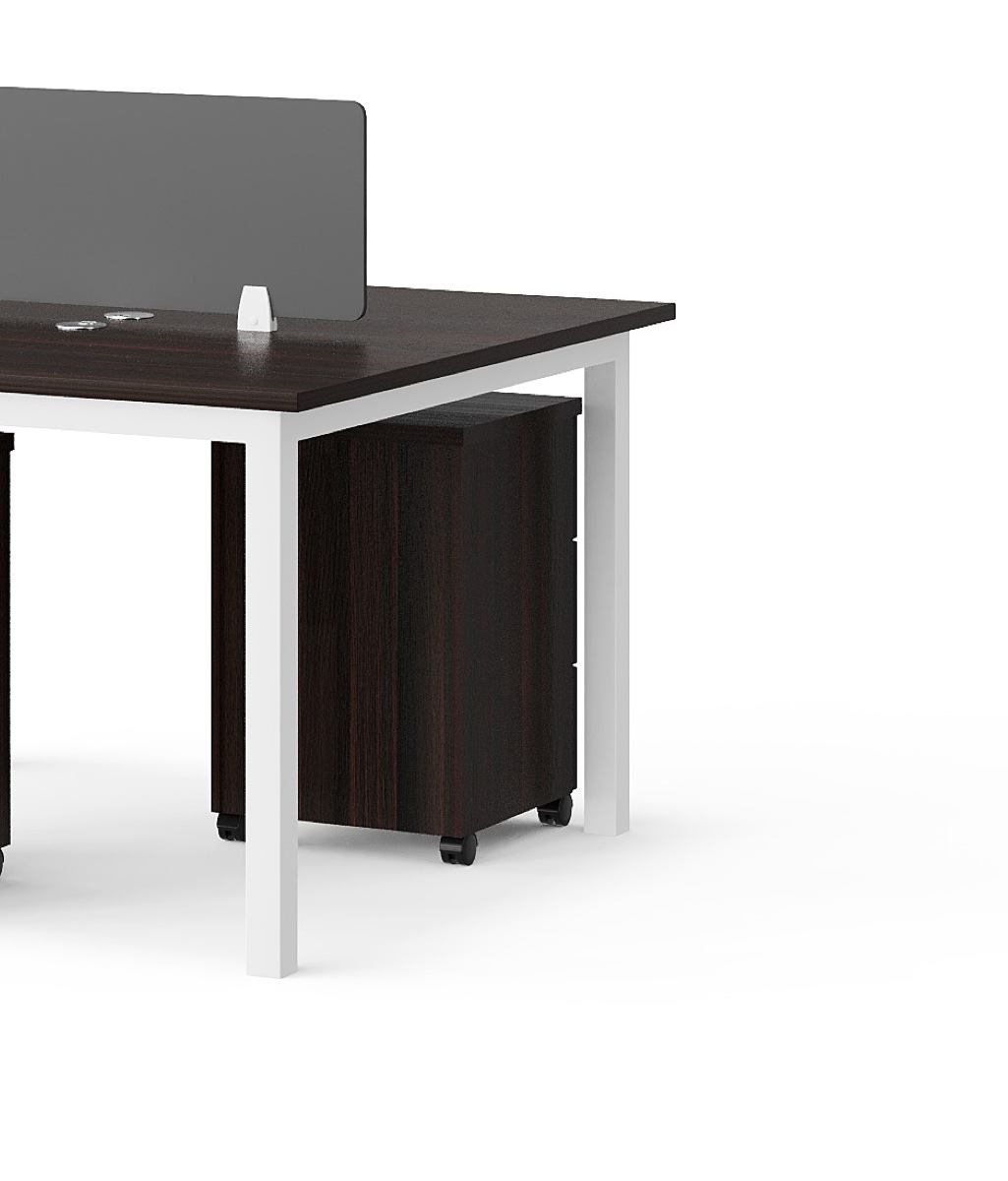 Workstation Kayu Gelap Kaki Putih 2 Stasiun — detail fitur 2