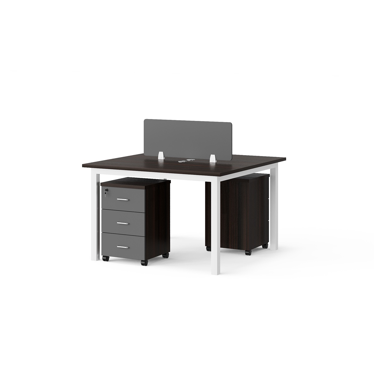 Workstation Kayu Gelap Kaki Putih 2 Stasiun — BG-W02